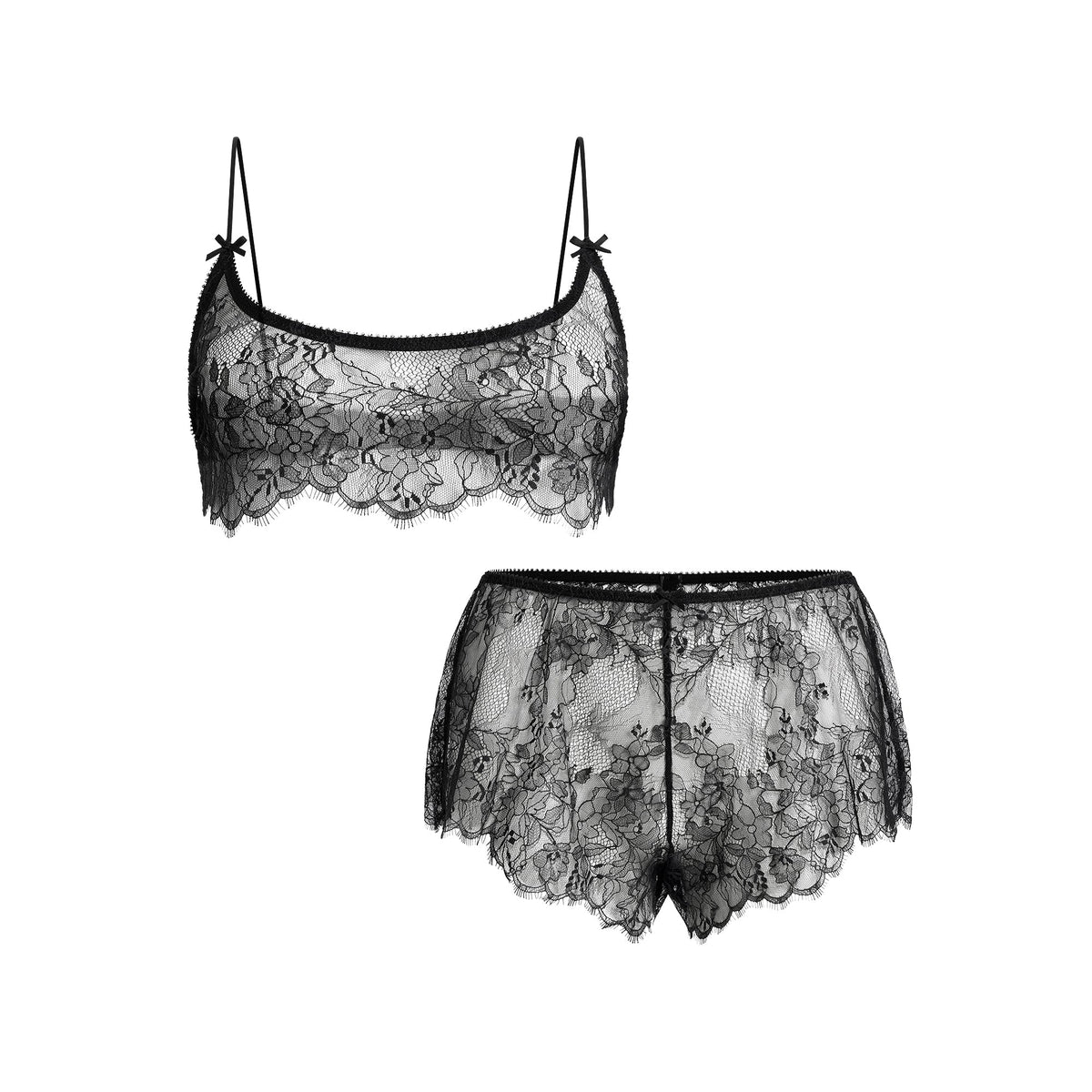 ULTRA FINE LACE BRALETTE AND SHORT SET | ONYX