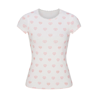 LOGO POINTELLE BABY TEE AND MICRO SHORT SET | SNOW LACE HEARTS