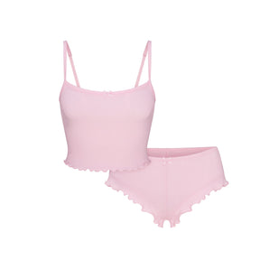 LOGO POINTELLE CROPPED CAMI SET | CHERRY BLOSSOM