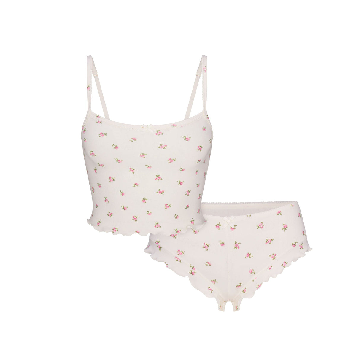 LOGO POINTELLE CROPPED CAMI SET | MARBLE PINK ROSEBUD PRINT