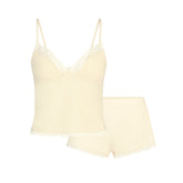 COTTON JERSEY LACE CAMI AND SHORT SET | BUTTER