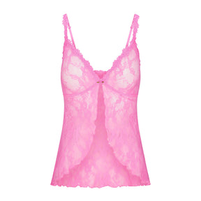 STRETCH LACE BABYDOLL TOP | SUGAR PINK