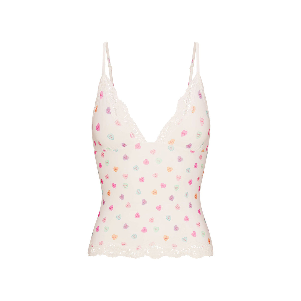 FITS EVERYBODY LACE TRIANGLE CAMI | MARBLE CANDY HEART PRINT