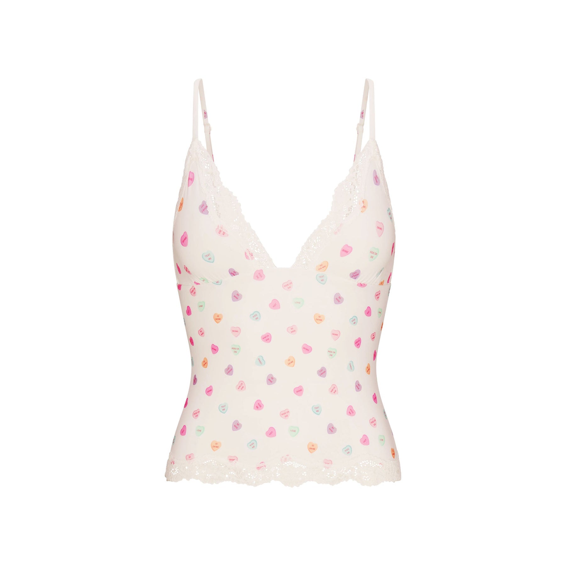 FITS EVERYBODY LACE TRIANGLE CAMI | MARBLE CANDY HEART PRINT