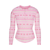 LOGO PLUSH POINTELLE LONG SLEEVE HENLEY | BUBBLE GUM SIENNA FAIR ISLE