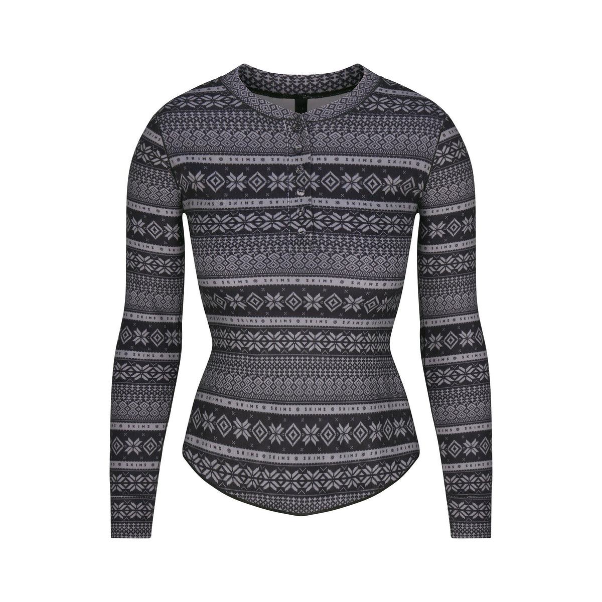 LOGO PLUSH POINTELLE LONG SLEEVE HENLEY | ONYX MIRROR FAIR ISLE