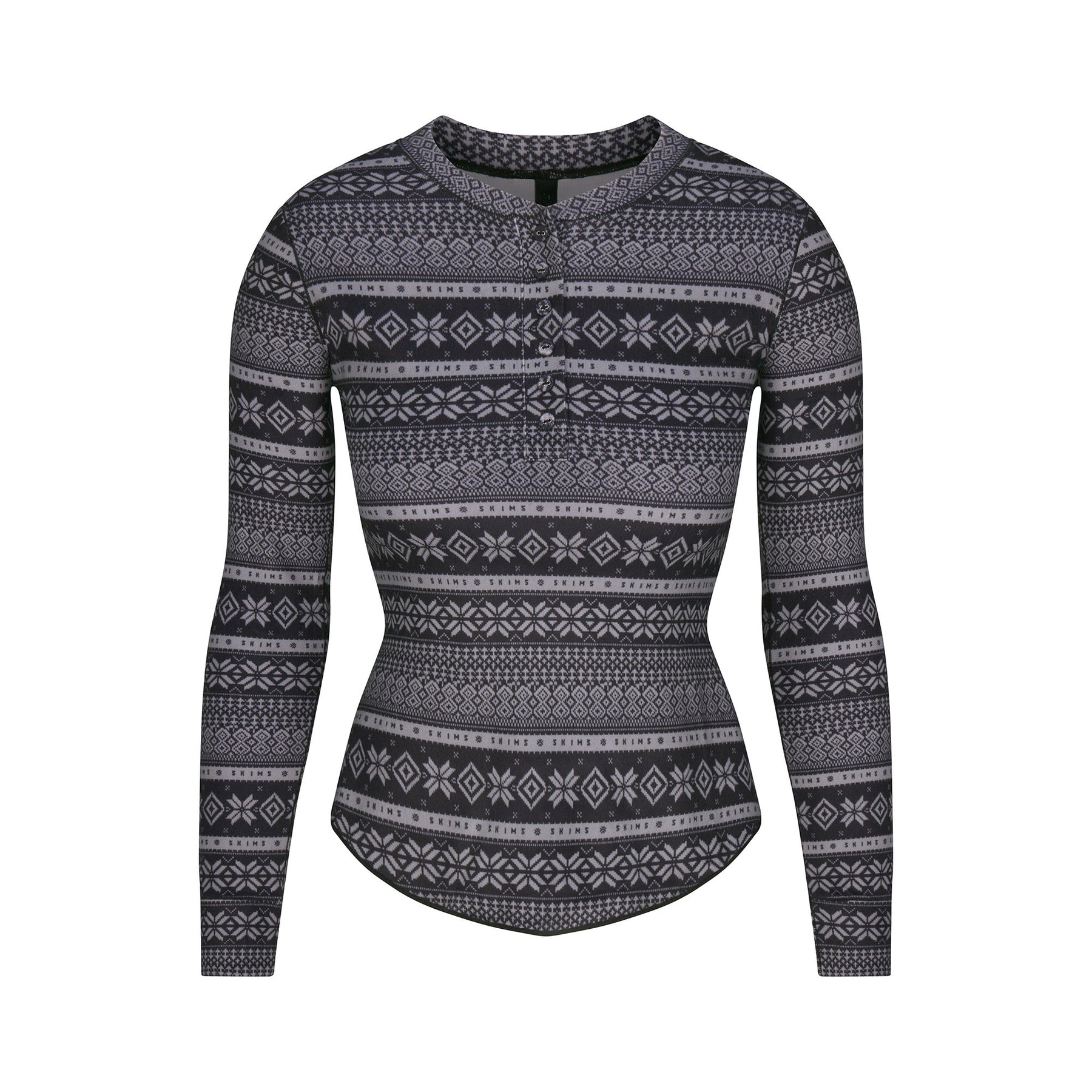 LOGO PLUSH POINTELLE LONG SLEEVE HENLEY | ONYX MIRROR FAIR ISLE