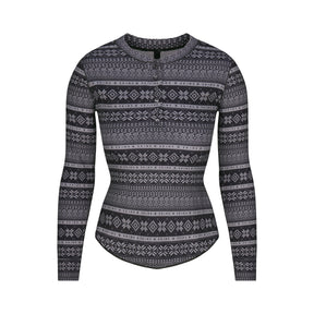LOGO PLUSH POINTELLE LONG SLEEVE HENLEY | ONYX MIRROR FAIR ISLE