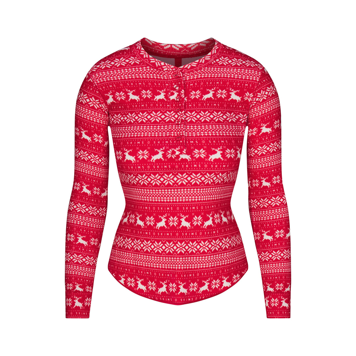 LOGO PLUSH POINTELLE LONG SLEEVE HENLEY | RED DEER FAIR ISLE