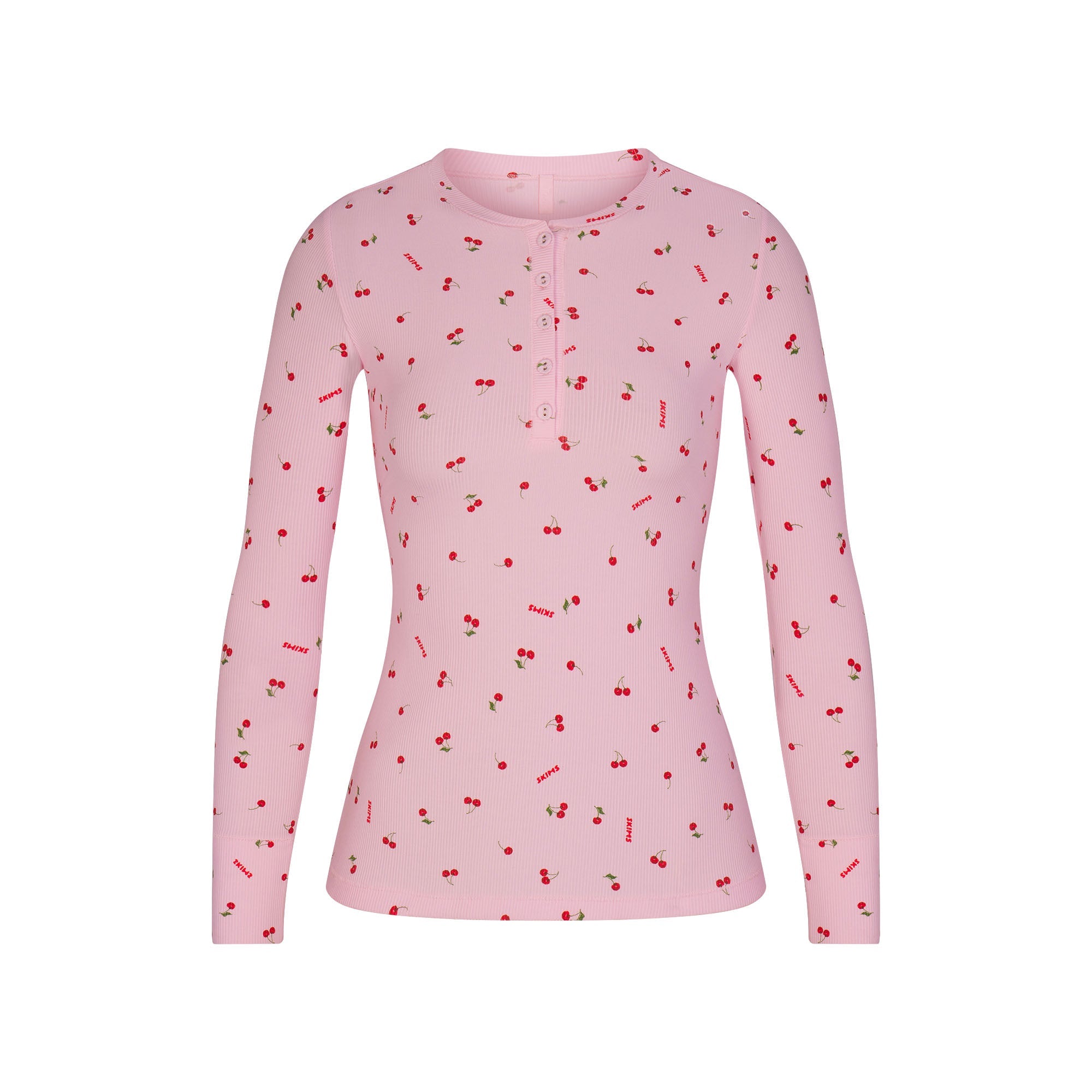 SOFT LOUNGE LONG SLEEVE HENLEY | CHERRY BLOSSOM PRINT