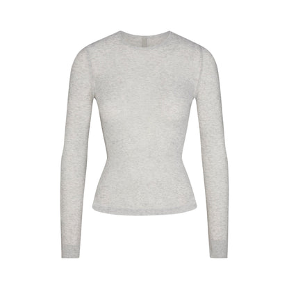 Sheer Rib Long Sleeve Top