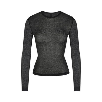 Sheer Rib Long Sleeve Top