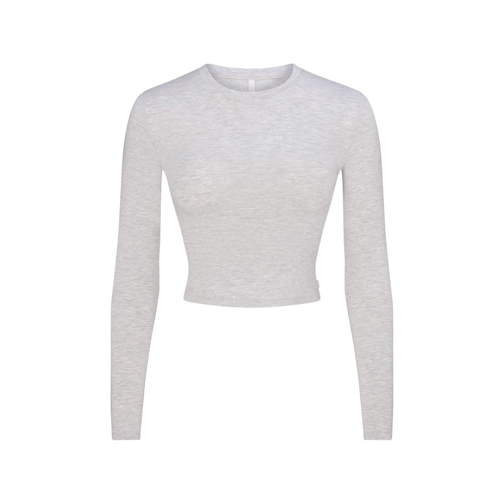 SKIMS SLEEP SUPER CROPPED LONG SLEEVE | LIGHT HEATHER GREY
