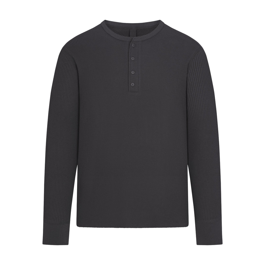 WAFFLE MENS SLIM LONG SLEEVE HENLEY | ASH