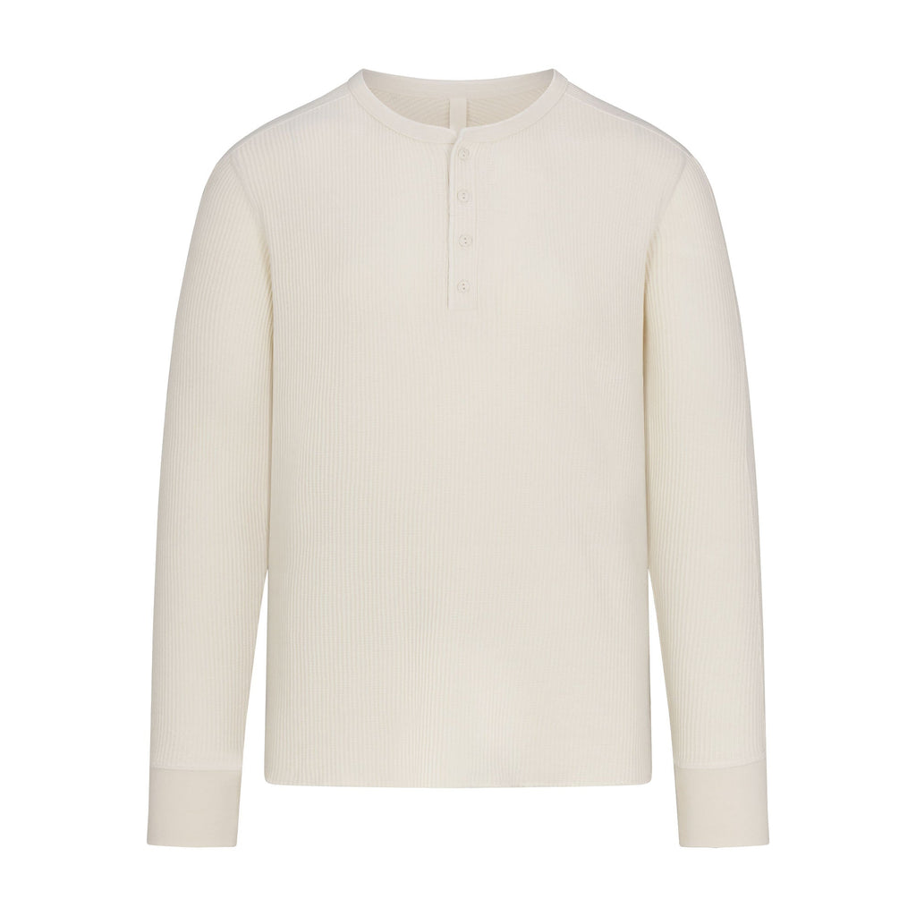 WAFFLE MENS SLIM LONG SLEEVE HENLEY | ECRU