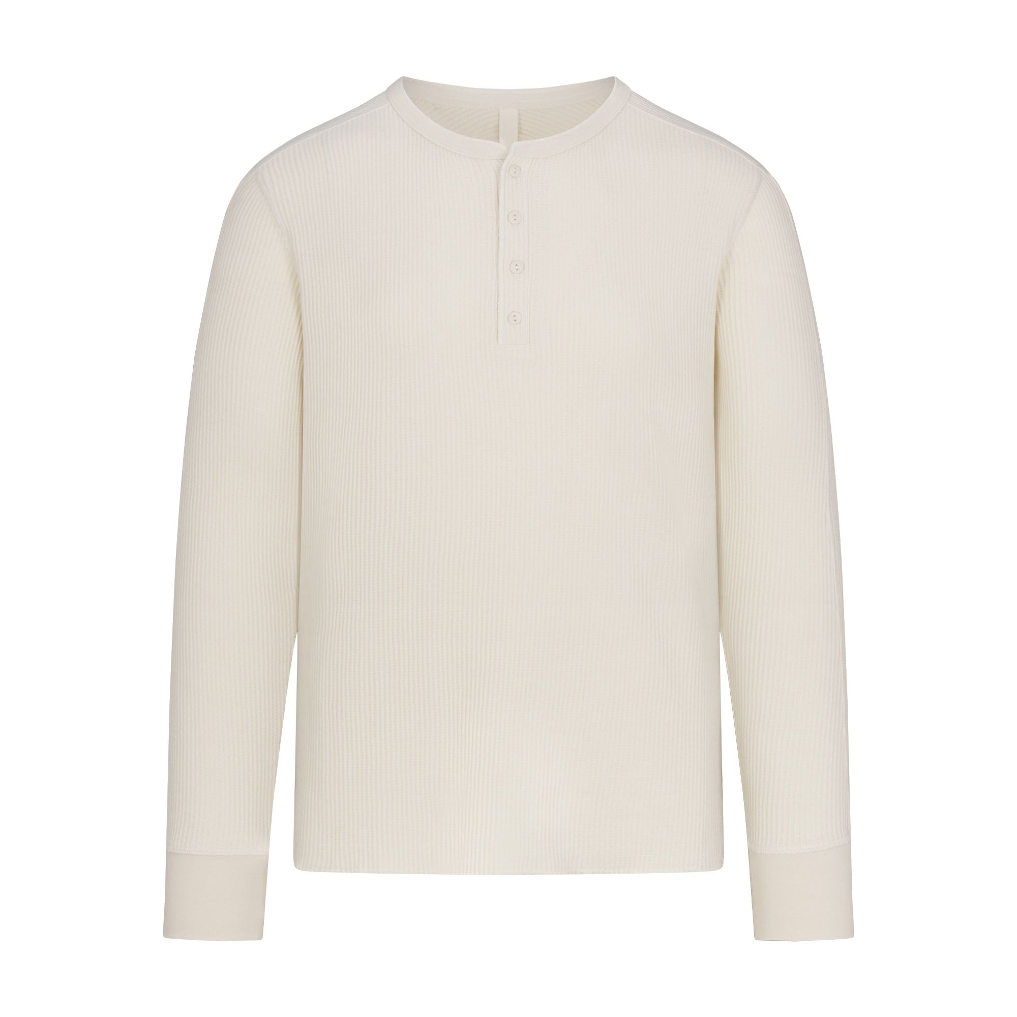 WAFFLE MENS SLIM LONG SLEEVE HENLEY | ECRU