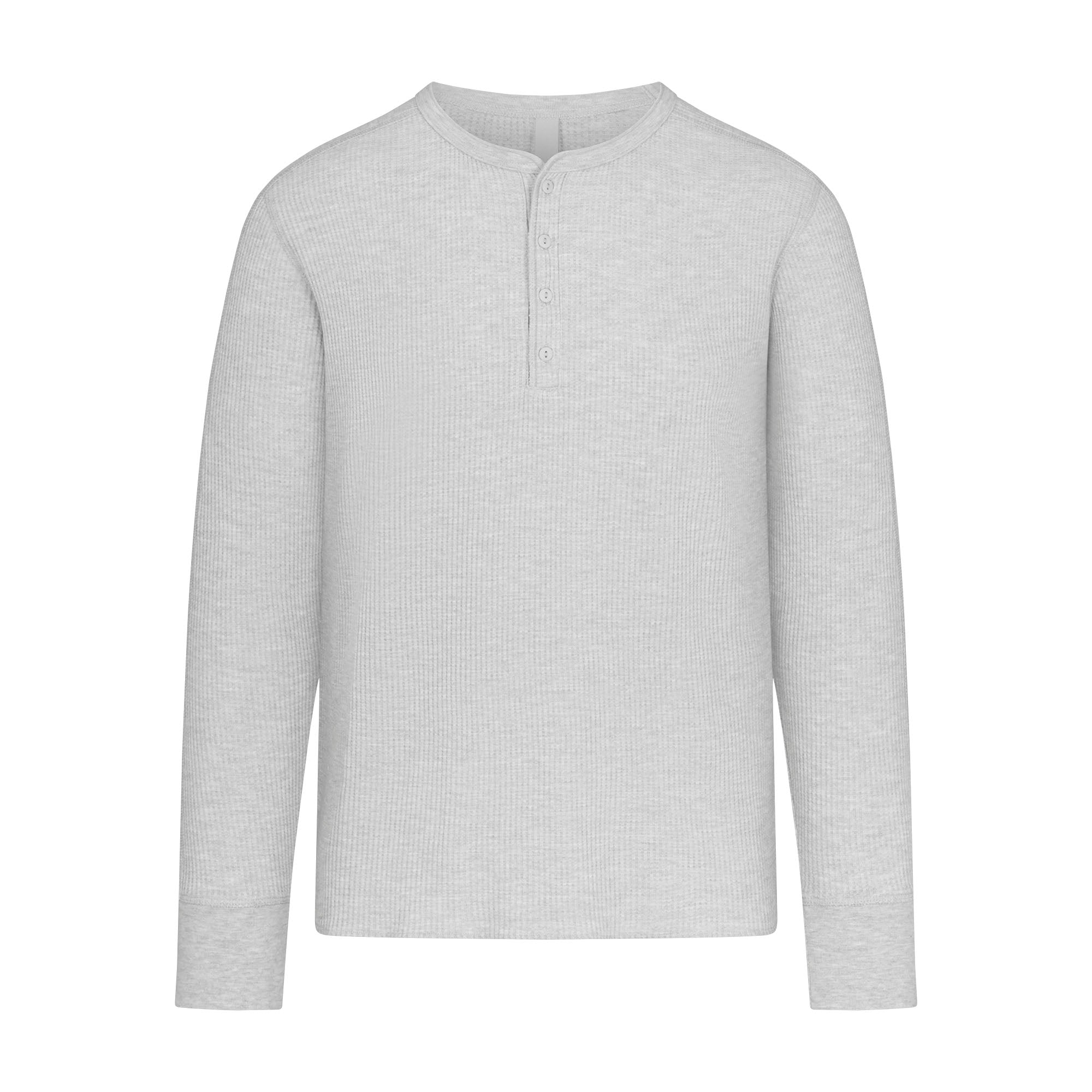 WAFFLE MENS SLIM LONG SLEEVE HENLEY | LIGHT HEATHER GREY