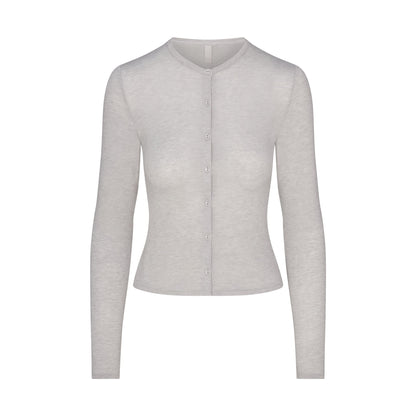 Sheer Modal Cardigan with Covered Buttons