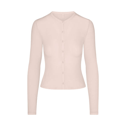 Sheer Modal Cardigan with Covered Buttons