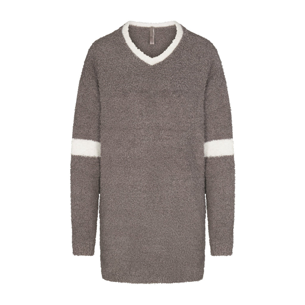 COZY KNIT V NECK MINI DRESS | GREY CHALK MULTI