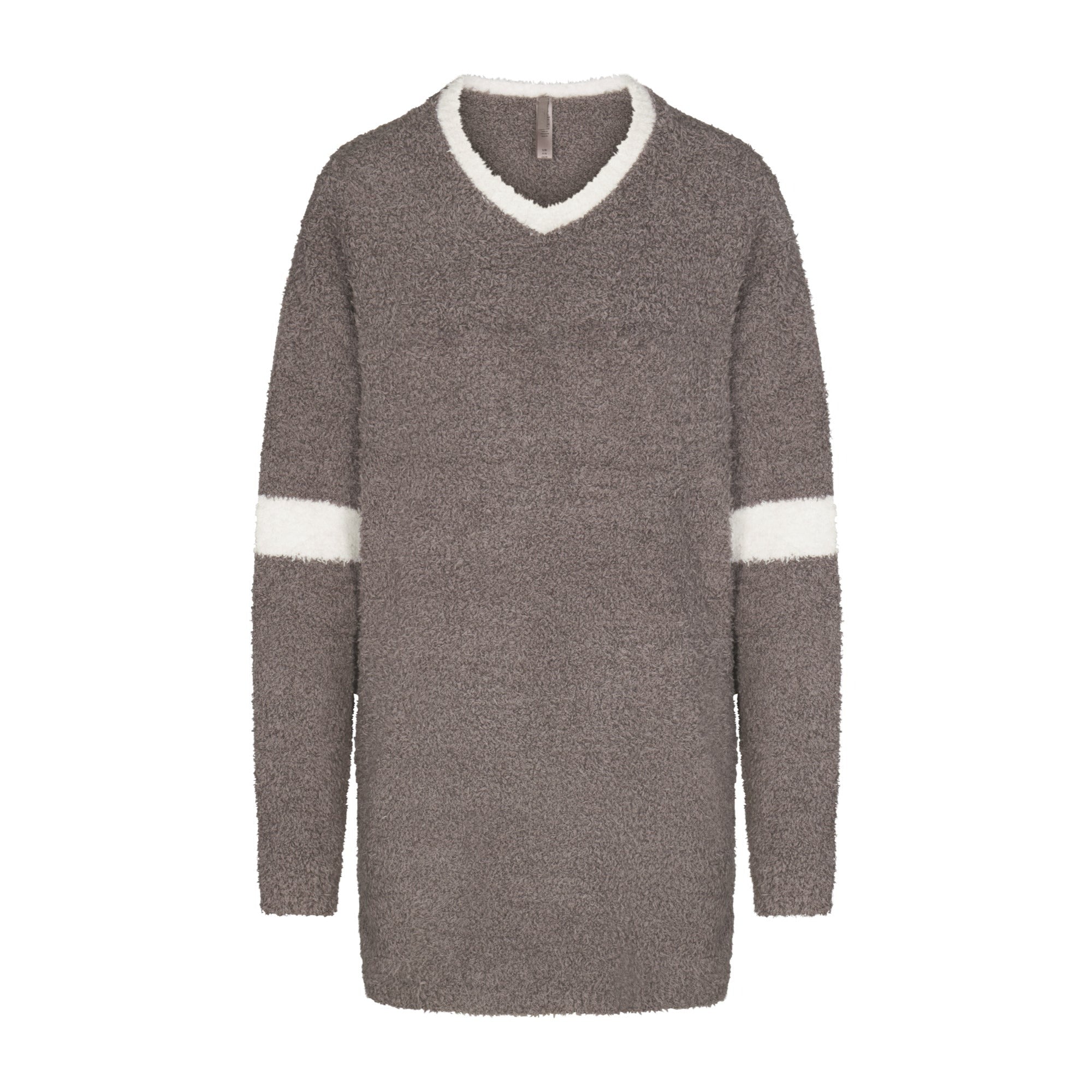 COZY KNIT V NECK MINI DRESS | GREY CHALK MULTI