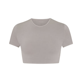 SEAMLESS MODAL CROPPED T-SHIRT | SMOKE