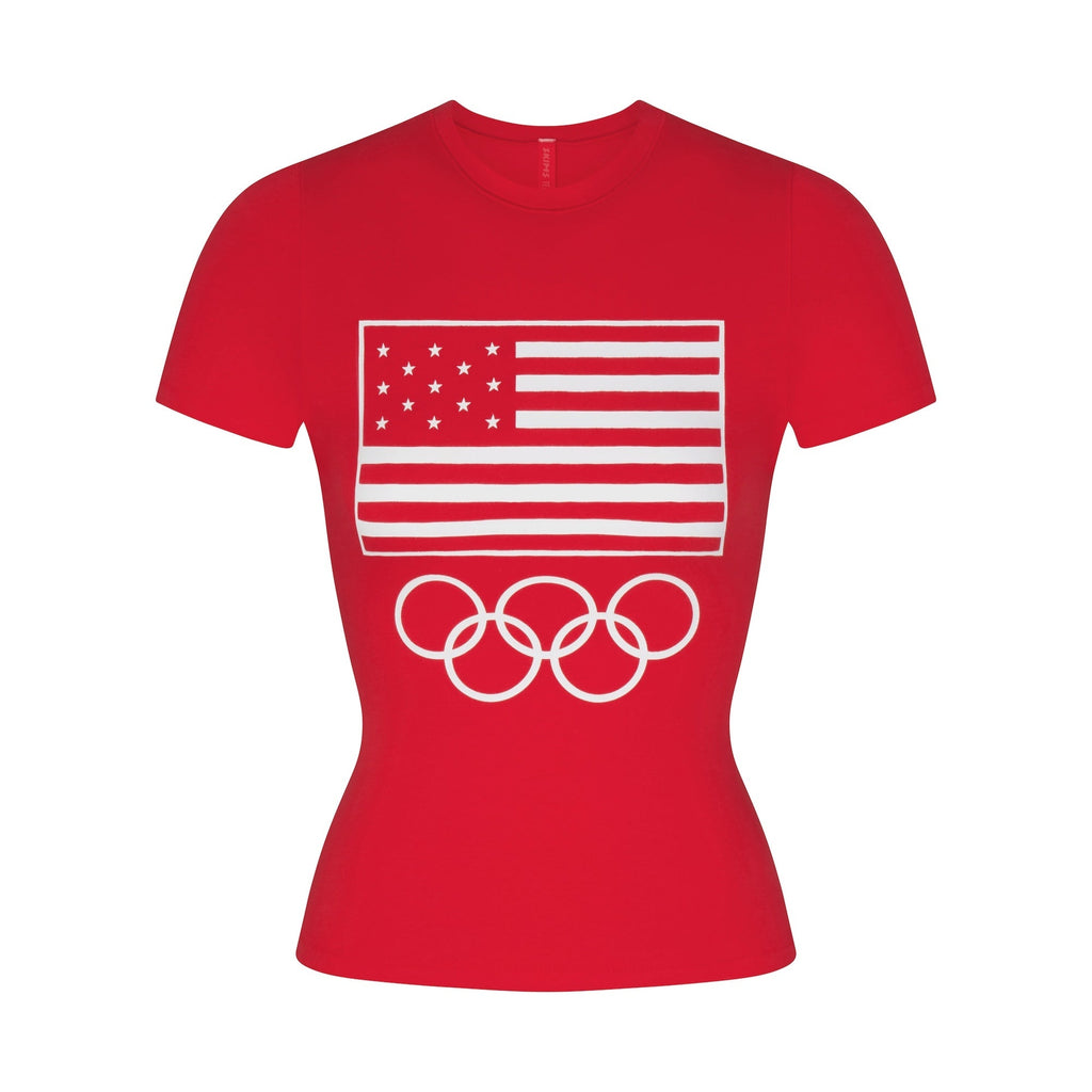 SKIMS FOR TEAM USA COTTON JERSEY OLYMPIC T-SHIRT | RED