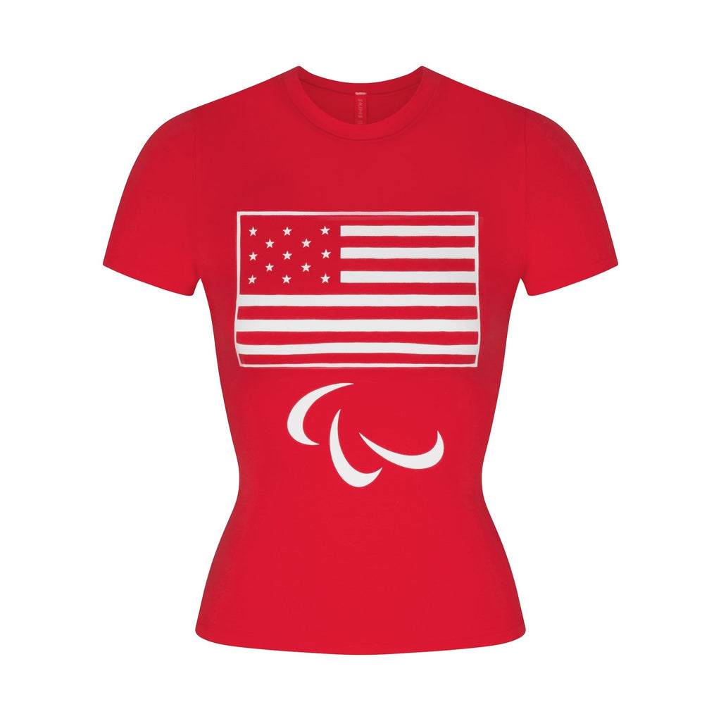 SKIMS FOR TEAM USA COTTON JERSEY PARALYMPIC T-SHIRT | RED