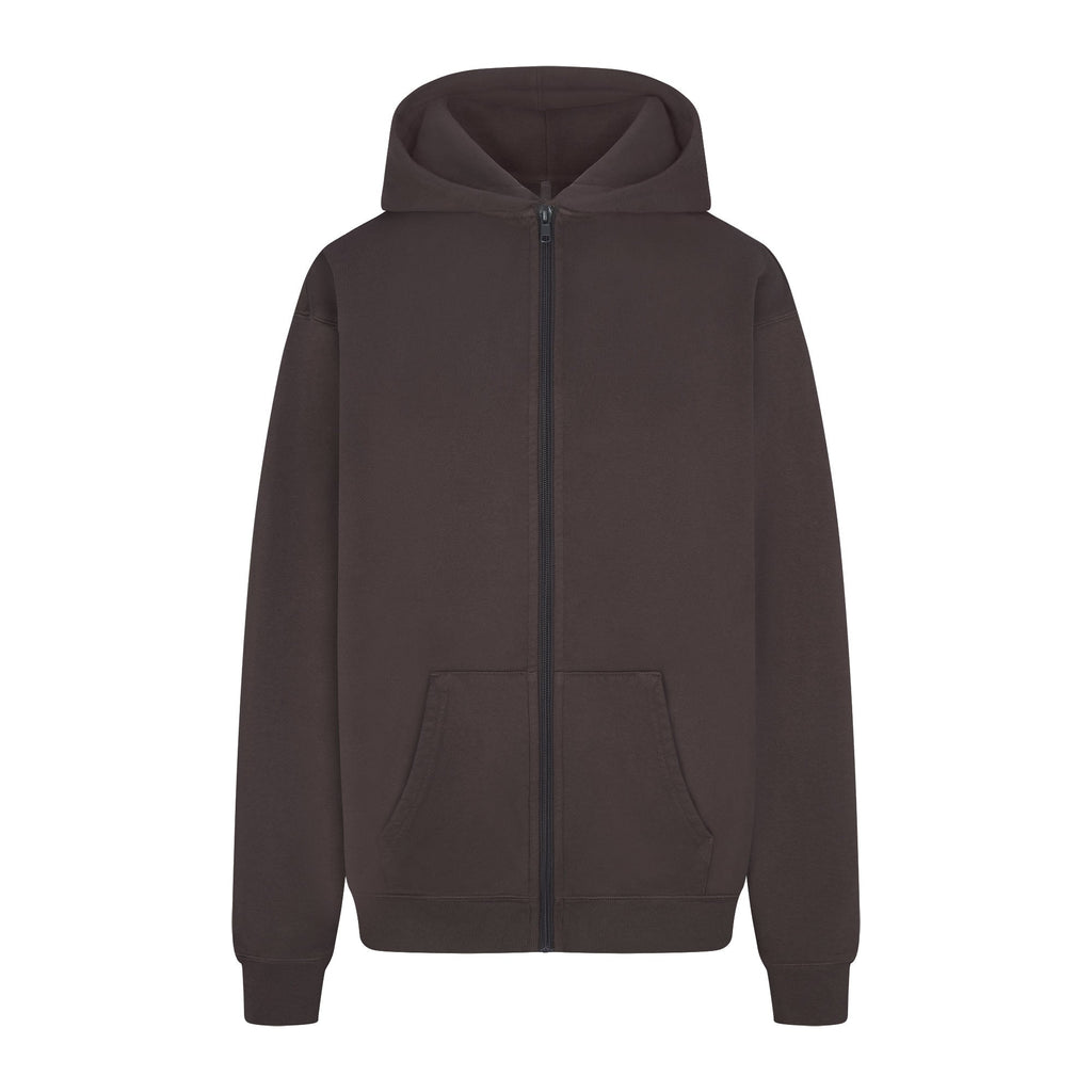 FRENCH TERRY OVERSIZED ZIP UP HOODIE | IRON