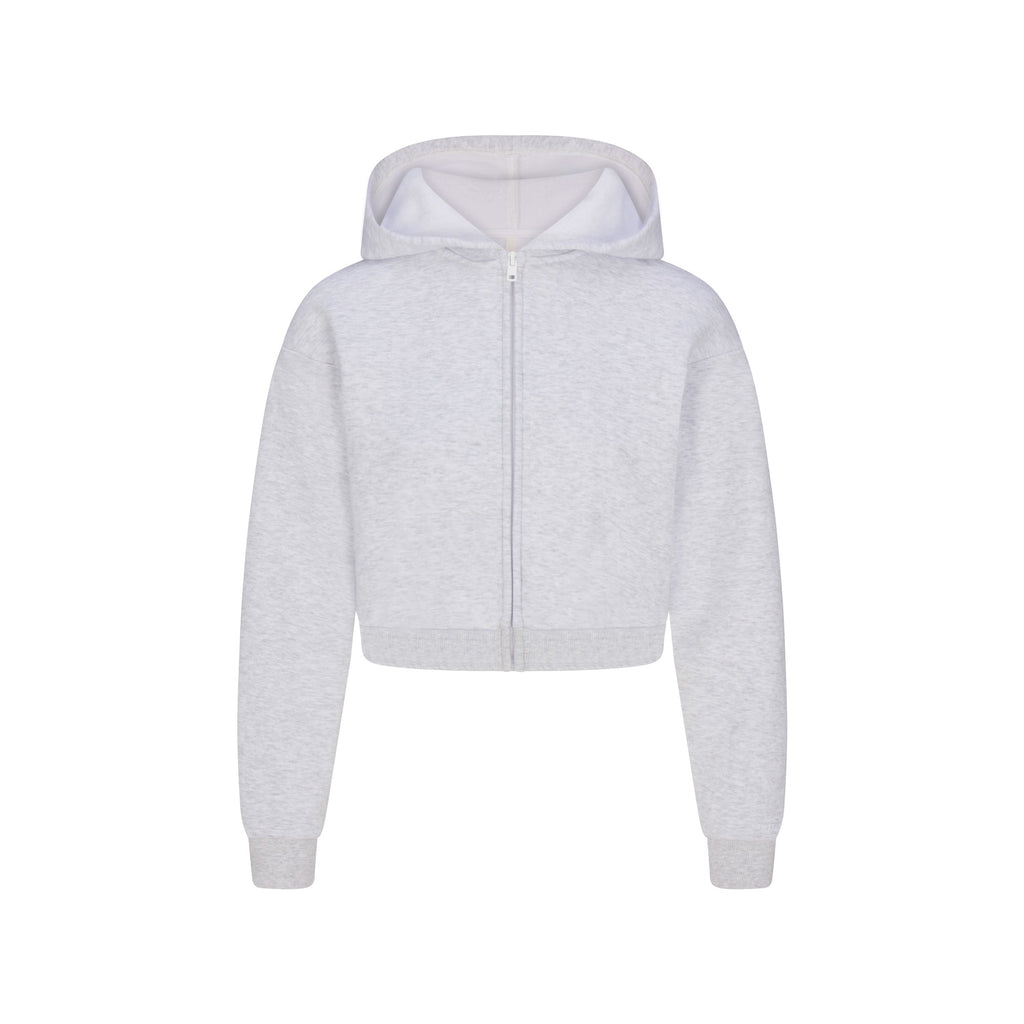 COTTON FLEECE SHRUNKEN ZIP UP HOODIE | LIGHT HEATHER GREY