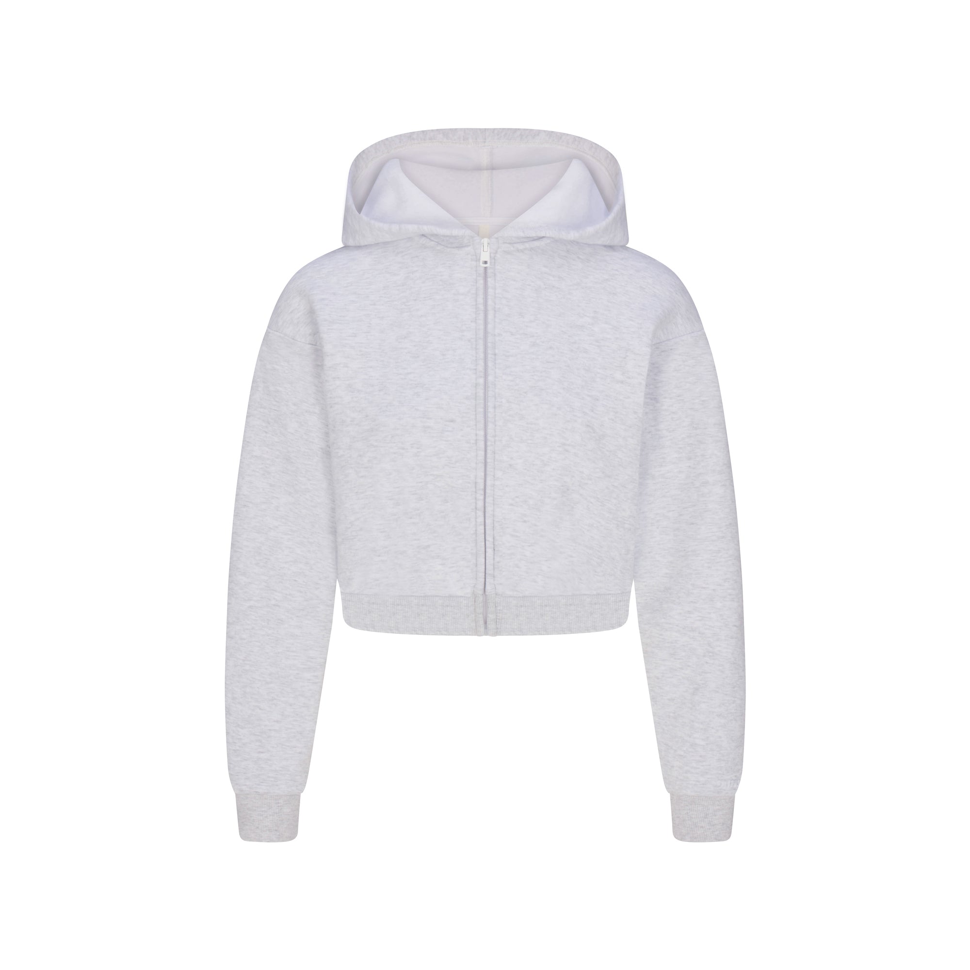 COTTON FLEECE SHRUNKEN ZIP UP HOODIE | LIGHT HEATHER GREY