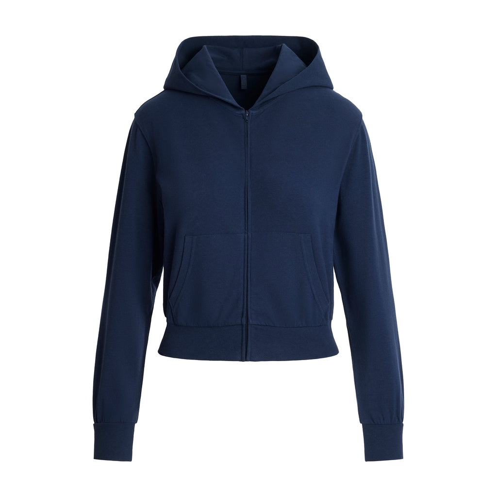 COTTON JERSEY ZIP UP HOODIE | NAVY