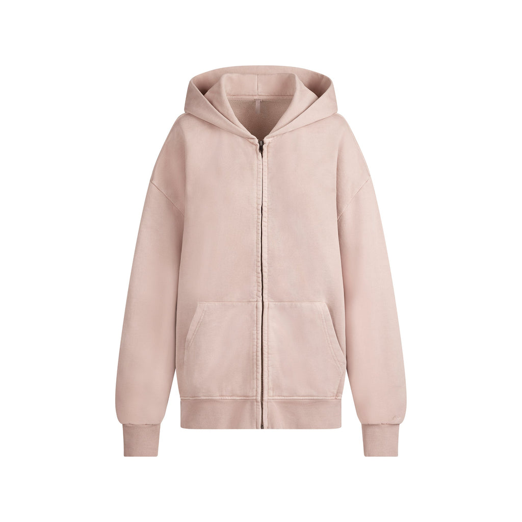 BOYFRIEND FLEECE OVERSIZED ZIP UP HOODIE | LIGHT FAWN