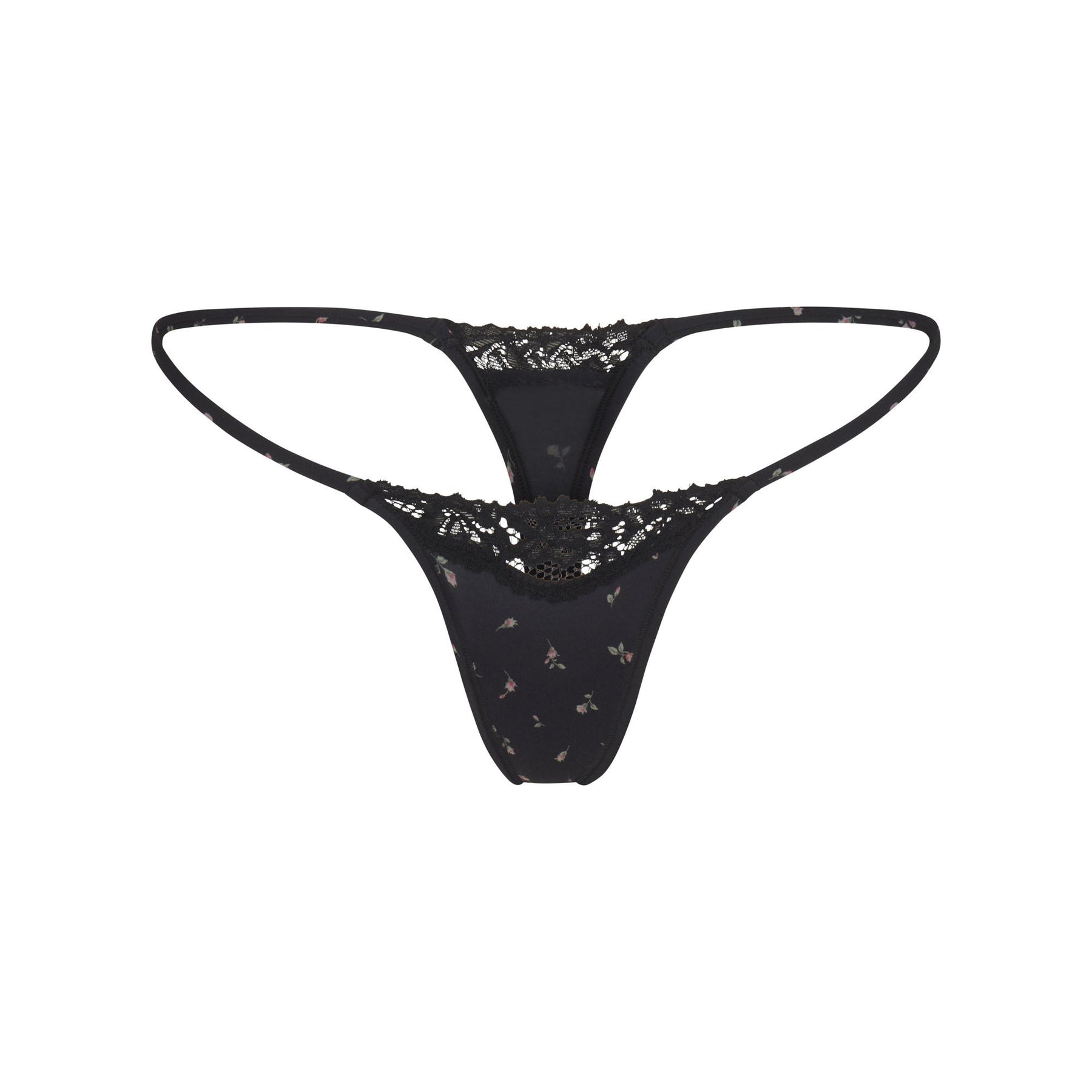 FITS EVERYBODY LACE STRING THONG | ONYX ROSEBUD PRINT