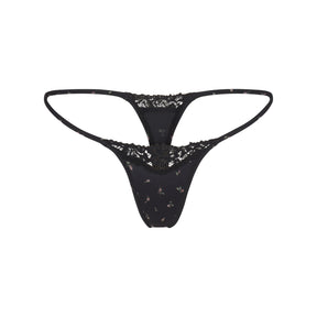FITS EVERYBODY LACE STRING THONG | ONYX ROSEBUD PRINT