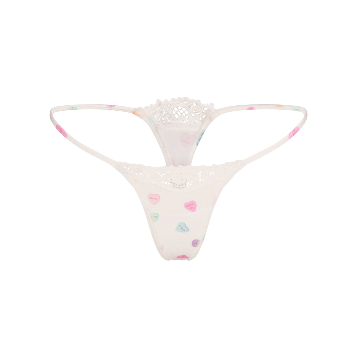 FITS EVERYBODY LACE STRING THONG | MARBLE CANDY HEART PRINT
