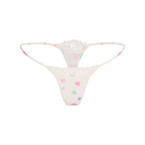 FITS EVERYBODY LACE STRING THONG | MARBLE CANDY HEART PRINT