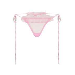 EMBROIDERED TULLE TIE BRALETTE AND THONG SET | BUBBLE GUM