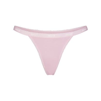 Lightweight Cotton Logo Picot Thong