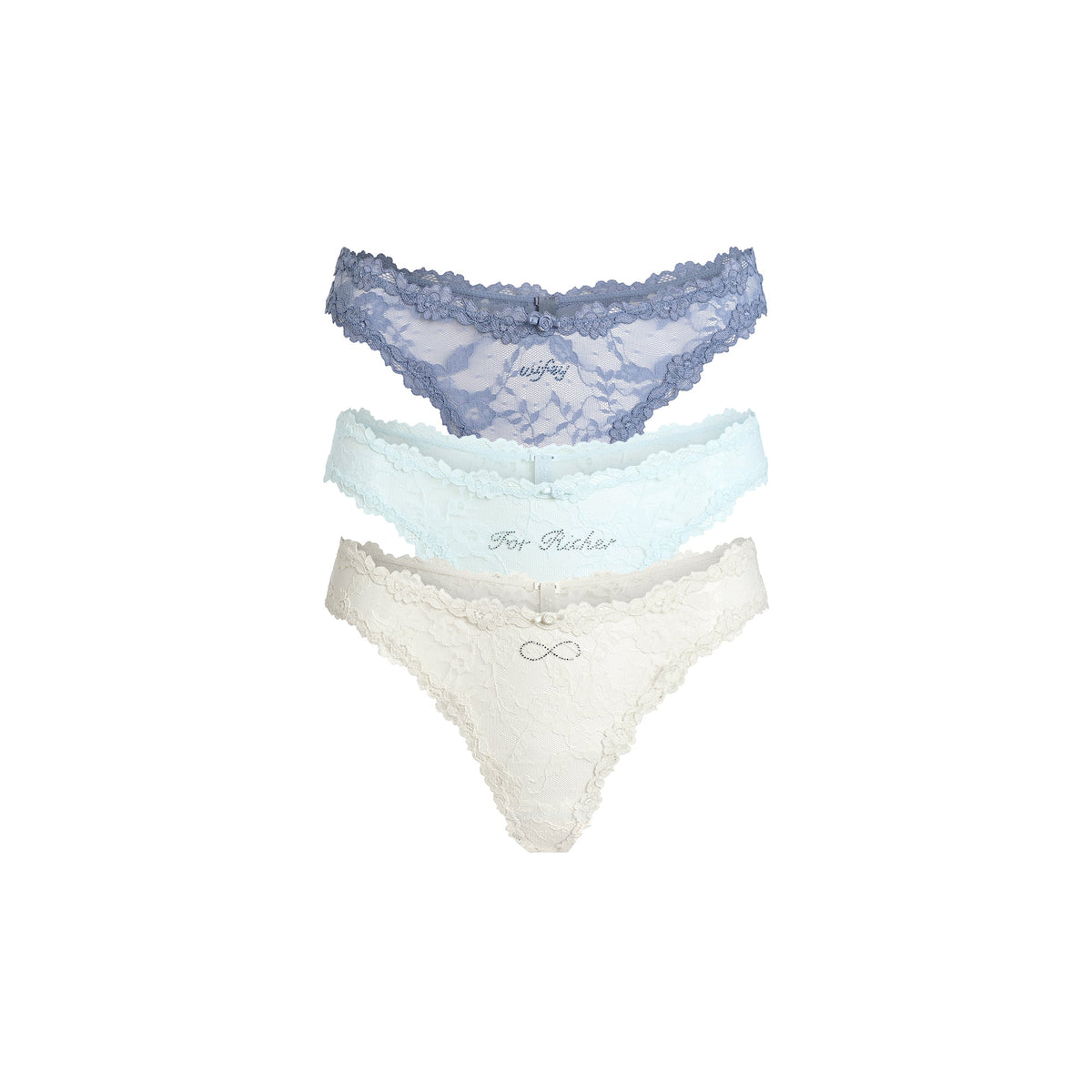 STRETCH LACE DIPPED THONG 3-PACK | IVORY MULTI