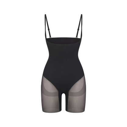 Power Mesh Shapewear Core Sculpt Open Bust Mid Thigh Bodysuit