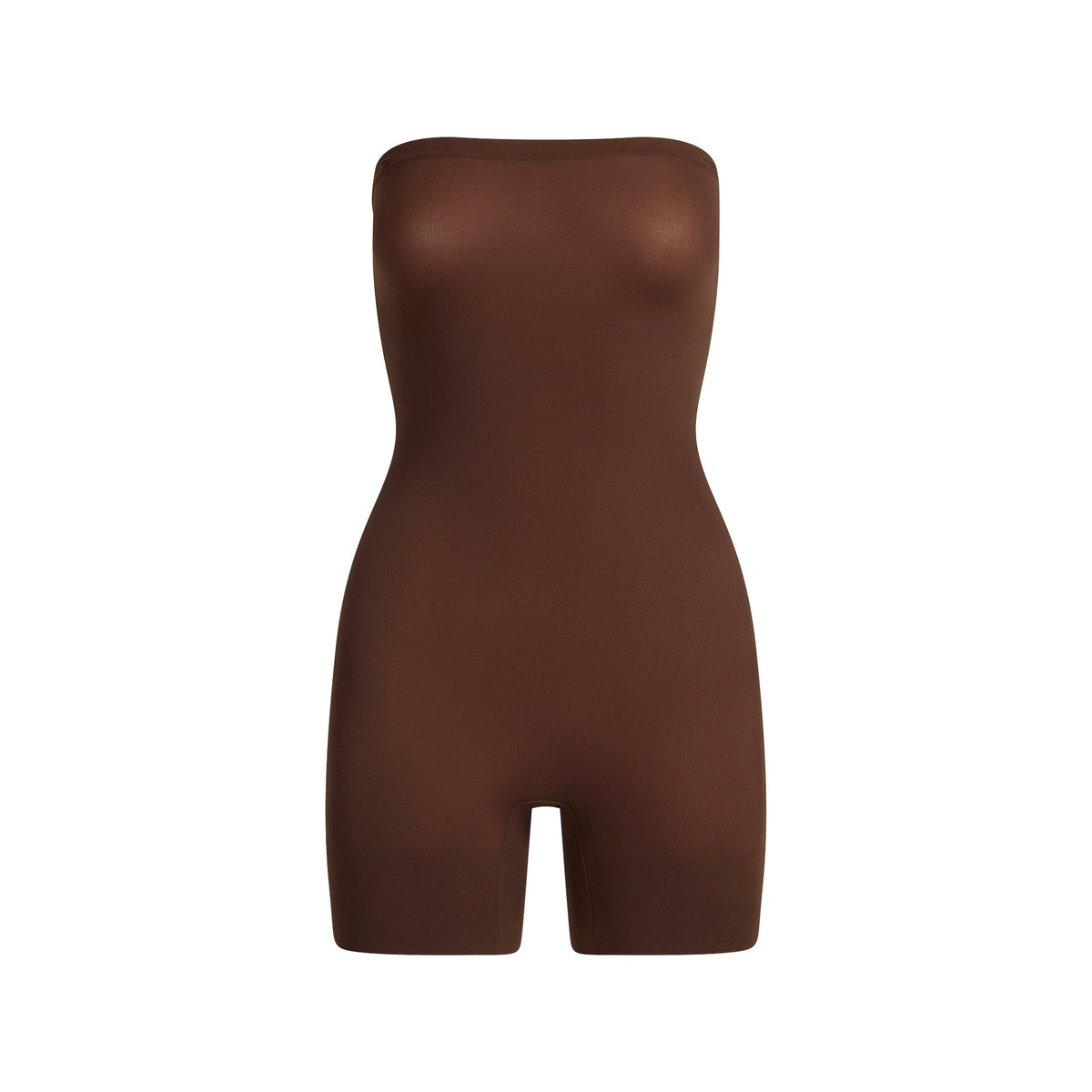 SHEER SEAMLESS STRAPLESS SHORTIE BODYSUIT | COCOA