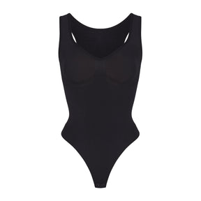 SEAMLESS SCULPT SCOOP NECK THONG BODYSUIT | ONYX