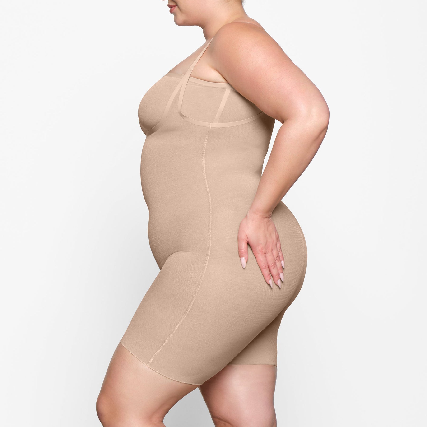 SHEER SCULPT OPEN BUST BODYSUIT | CLAY