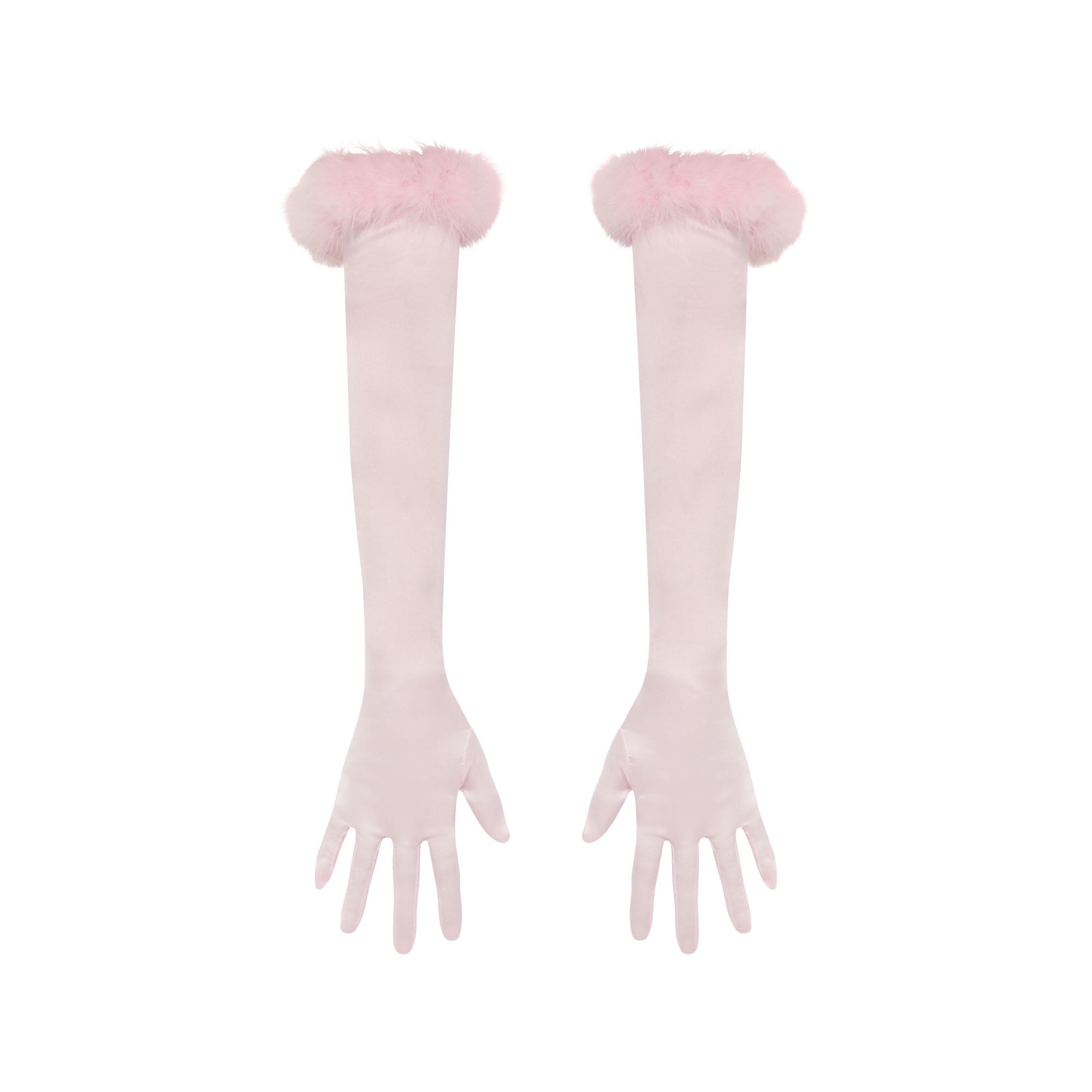SILK FEATHER TRIM GLOVES | CHERRY BLOSSOM