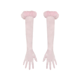 SILK FEATHER TRIM GLOVES | CHERRY BLOSSOM