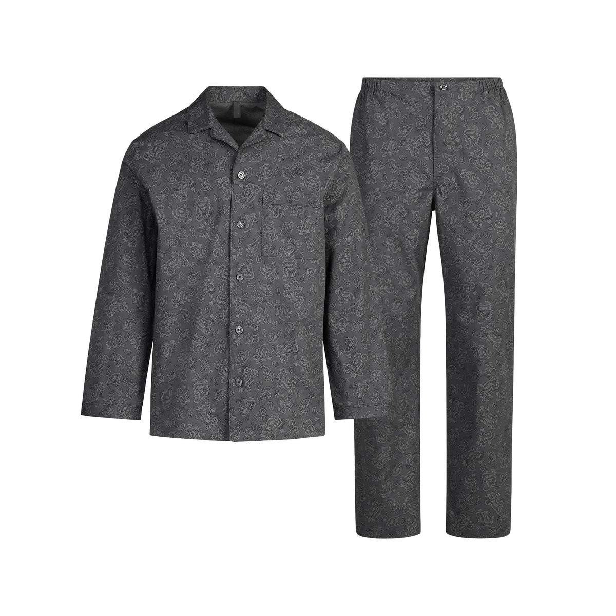 COTTON POPLIN MENS LONG SLEEP SET | ASH PAISLEY PRINT