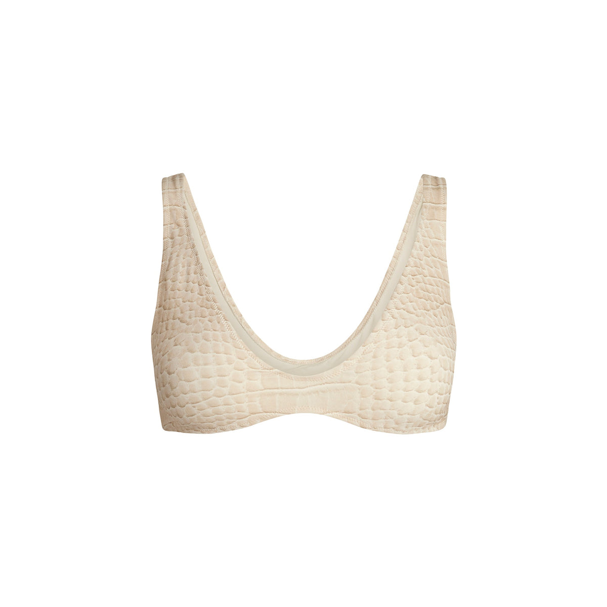 SIGNATURE SWIM PLUNGE BIKINI TOP | EGRET CROCODILE PRINT