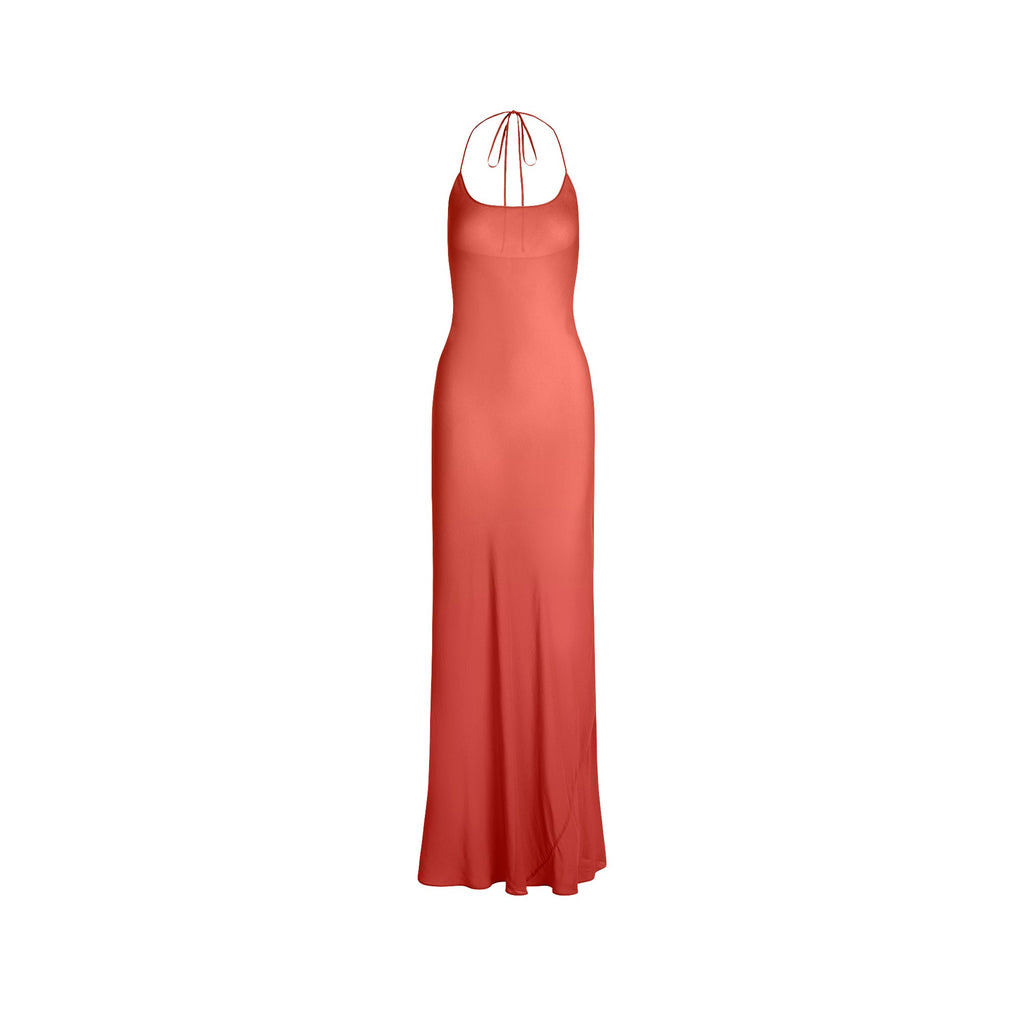SHEER COVER-UPS LONG HALTER DRESS | AUBURN