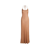 SHEER COVER-UPS LONG HALTER DRESS | CHESTNUT